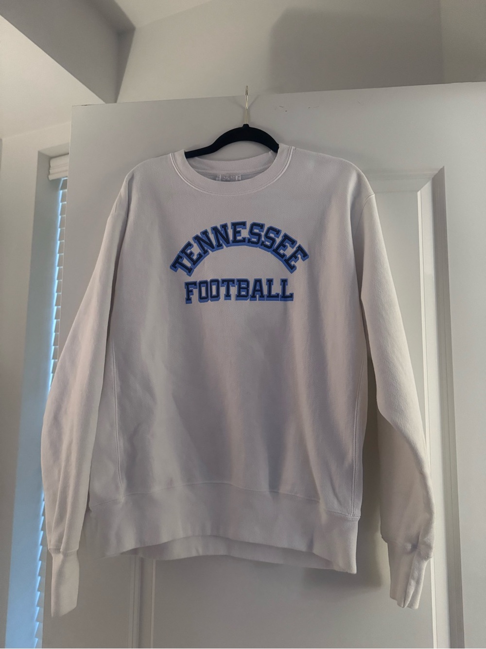 Champion White Crewneck with Blue Tennessee Football Embroidery